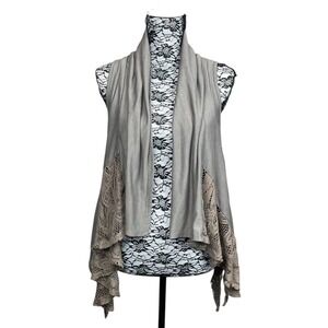 Whimsigoth‎ Taupe Knit Waterfall Lace Layered Vest Medium Festival Soft Grunge